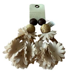 Anthropologie Floral Raffia Drop Earrnings